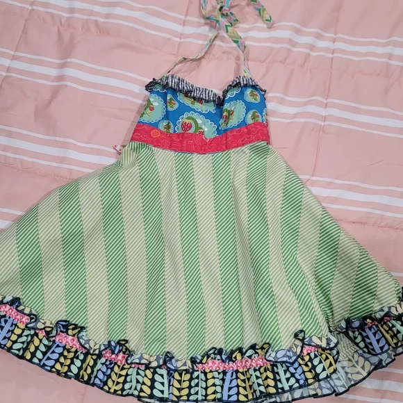 Matilda Jane strawberry red, green and blue dress halter Sz 4 - Picture 5 of 6